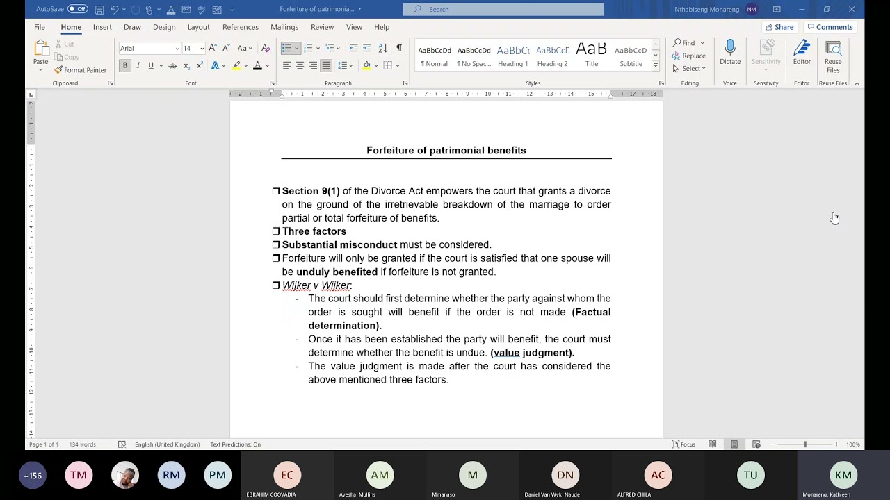 PVL2601 QA SESSION 2021 FORFEITURE OF PATRIMONIAL BENEFITS