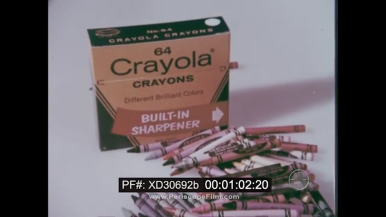 1970s CRAYOLA CRAYONS TV COMMERCIAL   64 COLORS w/ SHARPENER    XD30692b