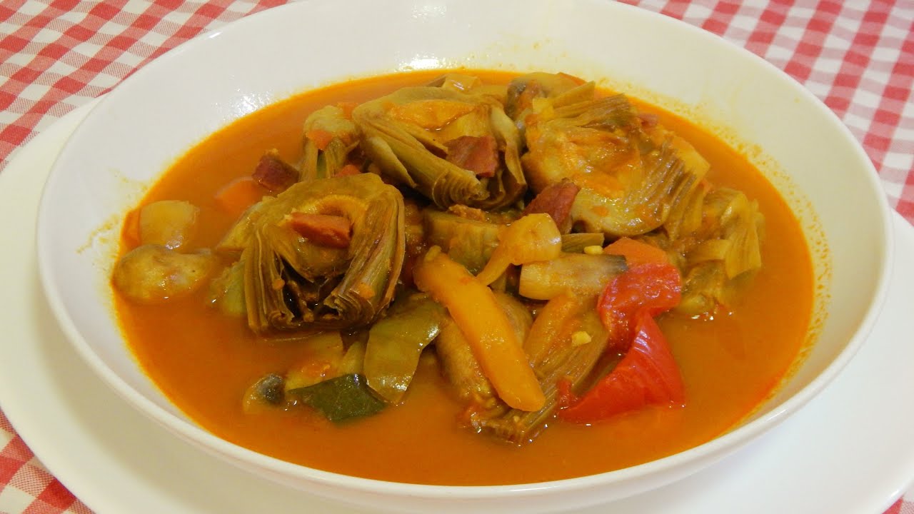 Receta de Estofado de alcachofas con champiñones y verduras