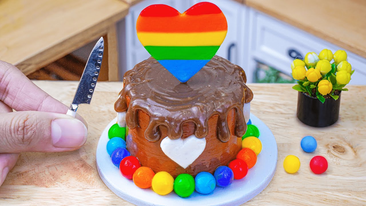 Oddly Satisfying Baking Mini Rainbow Heart Chocolate Cake 🌈🍫 Mini Dessert DIY by Sweet Mini Cakes ✨