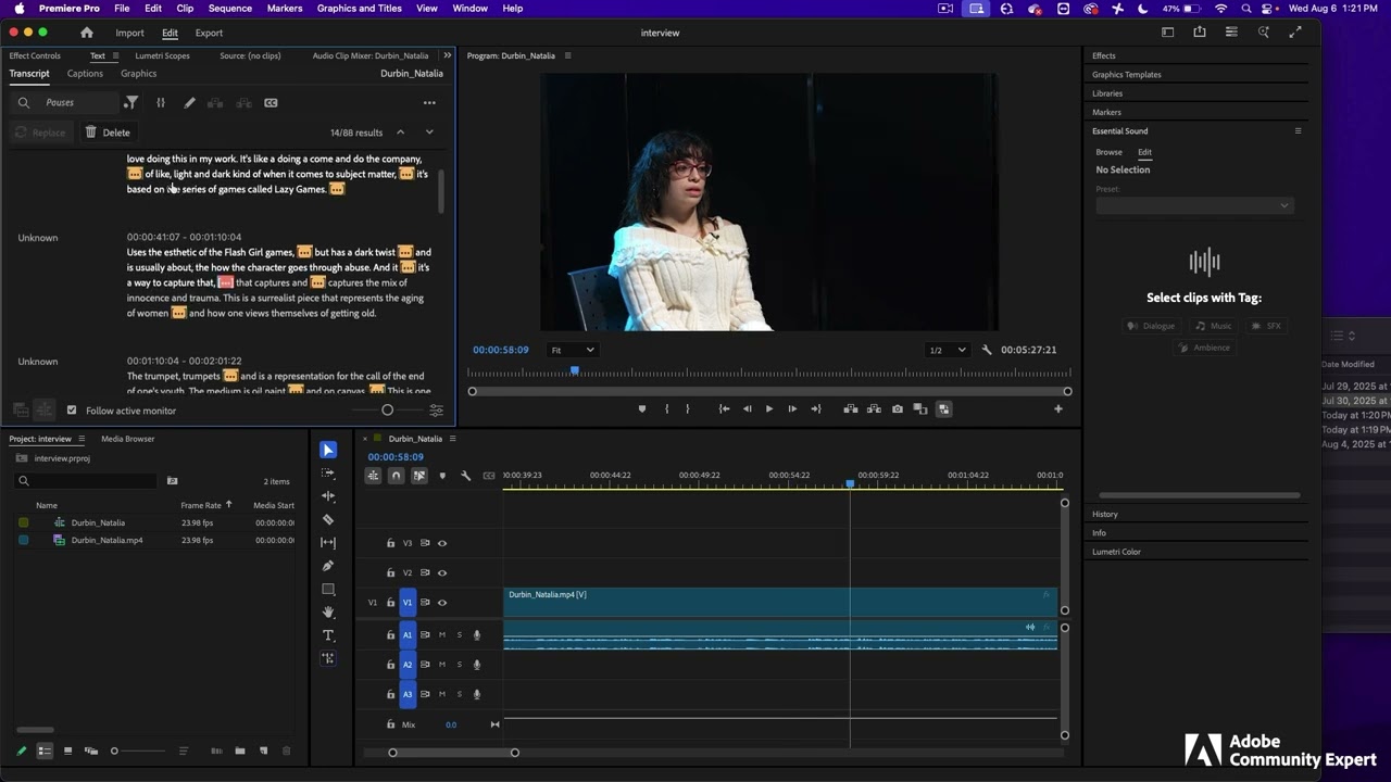 Text Based Editing an interview in Premiere Pro