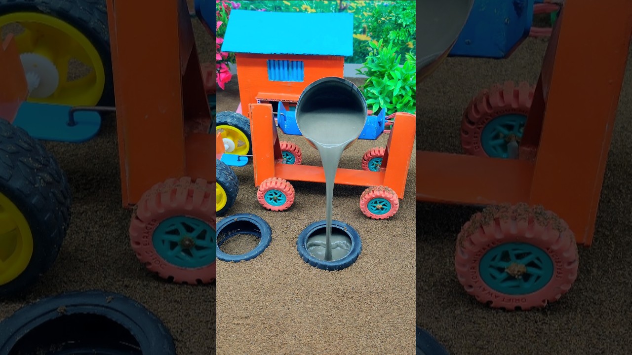 😯Real Mini tractor cement pillar step by step  🚜🔥DIY construction machine #shorts