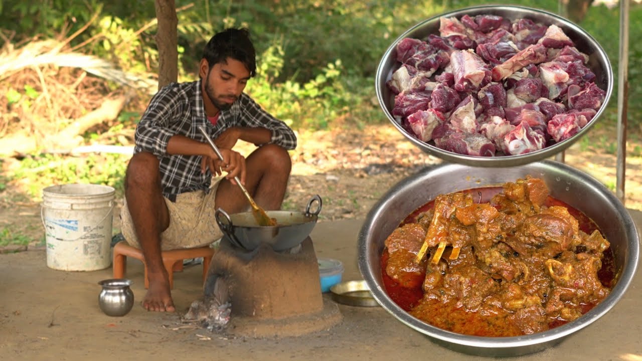 Mutton Curry Recipe Cooking & Eating in Village Style| Traditional Village House Pet Goat Meat Curry