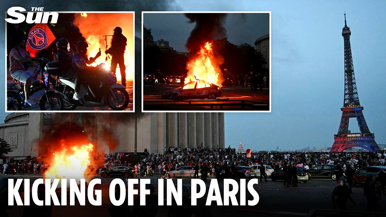 Chaos in Paris as cars set ablaze after PSG's Champions League win with dozens arrested