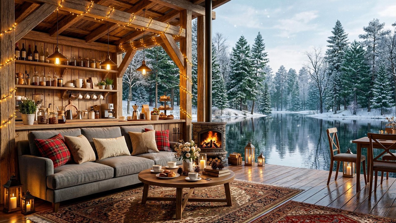 Gentle Café Jazz ❄️ Cozy Fireplace Background for Study