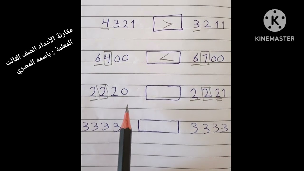 مقارنة الأعداد الصف الثالث