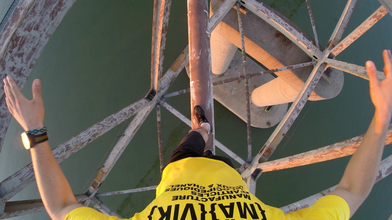 Unicycle on giant bridge over Danube