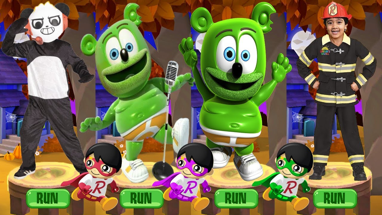 Tag with Ryan Combo Panda Run vs Gummy Bear Runner Gameplay - All Costumes All Vehicles Unlocked