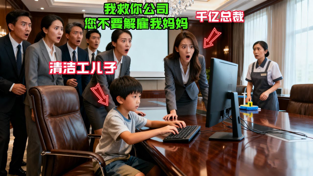 “我救你公司，您不要解僱我媽媽！”清潔工兒子邊敲代碼邊對千億總裁説，10分鐘後，總裁震驚過後做了個重大決定！故事分享#感人故事#故事频道