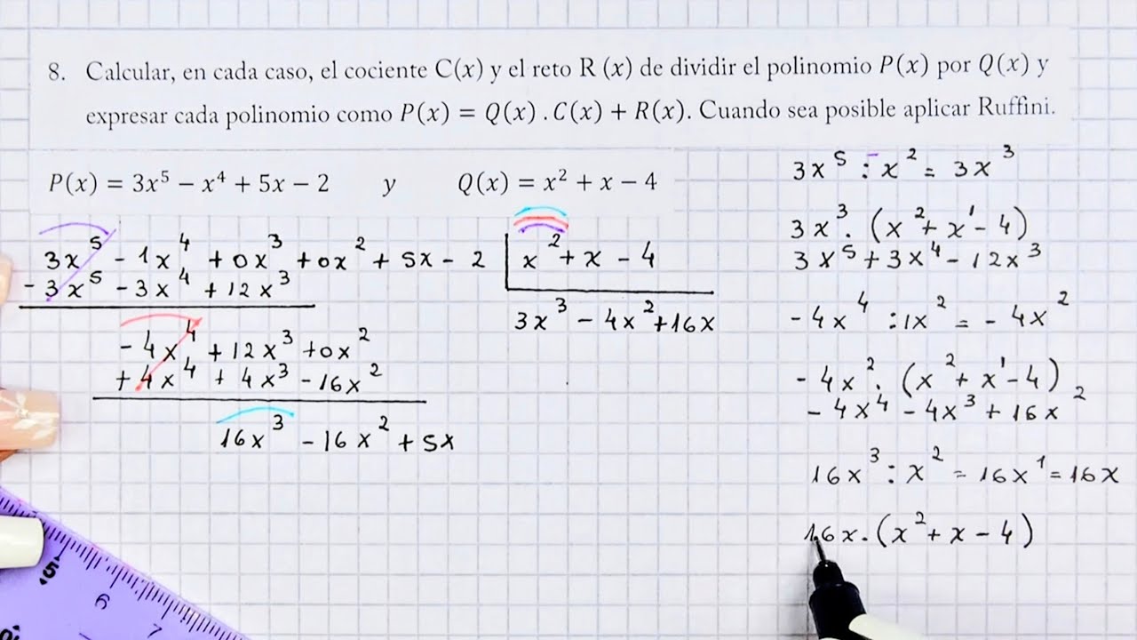 DIVISIÓN DE POLINOMIOS - Parte 2 - Dos métodos de resolución (Ruffini y método largo) PASO A PASO