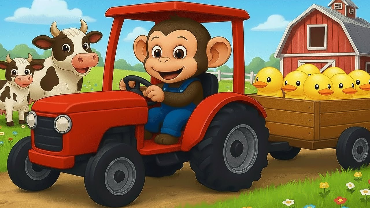 🚜🐵 Monkey Farmer Repairs Tractor and Harvests Radishes, Cabbages– Farm Life | Funny Monkey Kids!