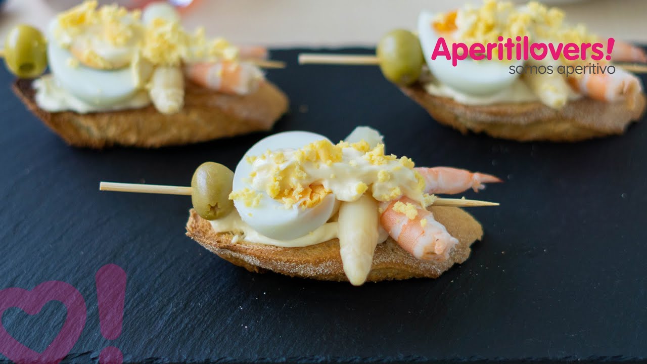 Pintxo de Huevo y Langostino con Espárrago - Recetas de Pintxos