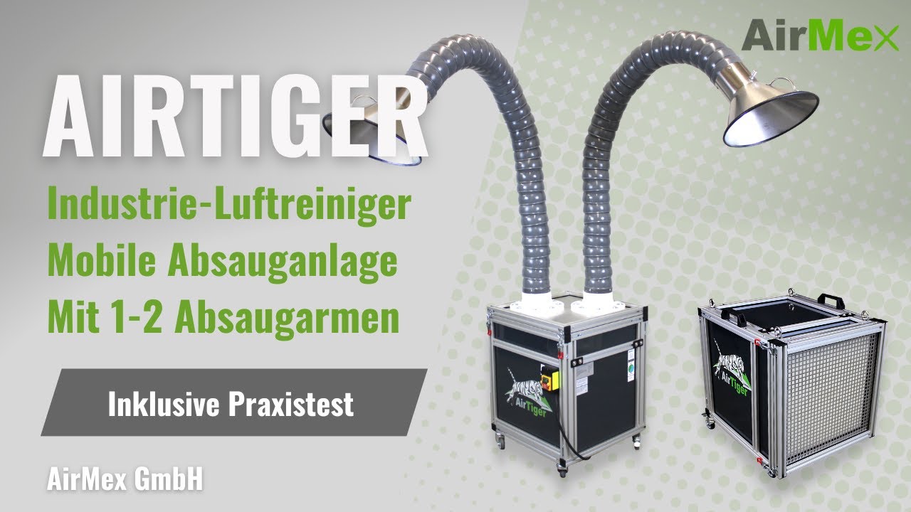 AirTiger | Absauganlage mit 1-2 Armen | Industrie-Luftreiniger | Mobil auf Rollen | Made in Germany
