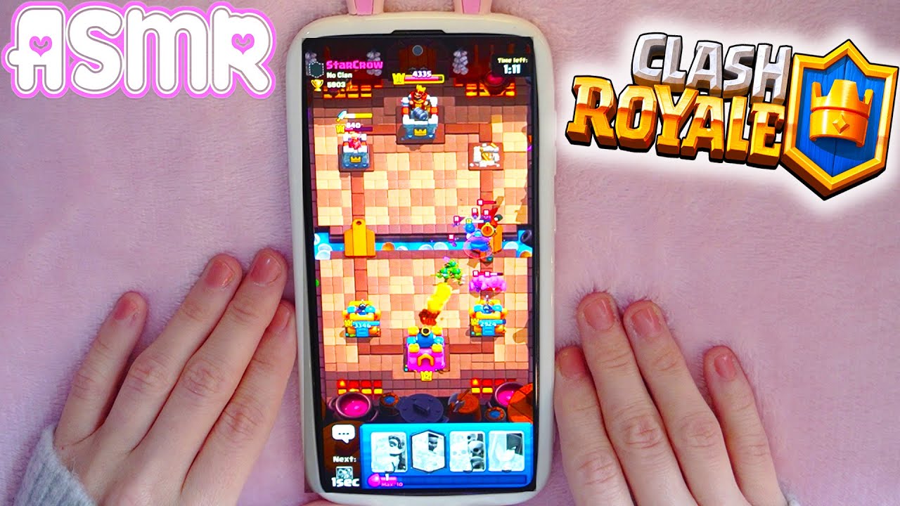 ASMR Playing Clash Royale on my Phone + relaxing trigger words and cozy whispering 🍀🎧