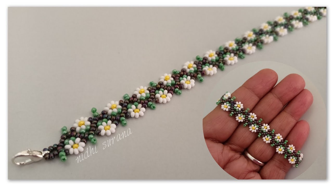 Easiest Daisy on Vine Bracelet\Seed bead Jewelry \Pulsera Tutorial diy