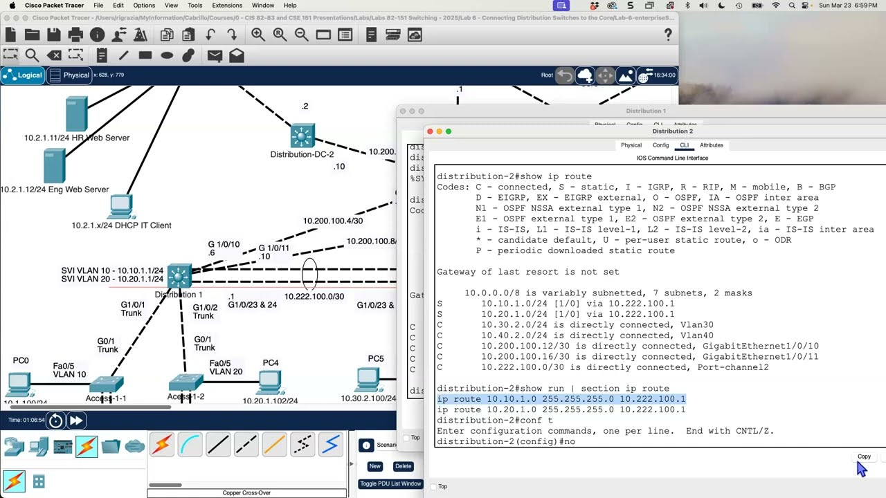 Enterprise Network Lab 6  - Connecting to the Core