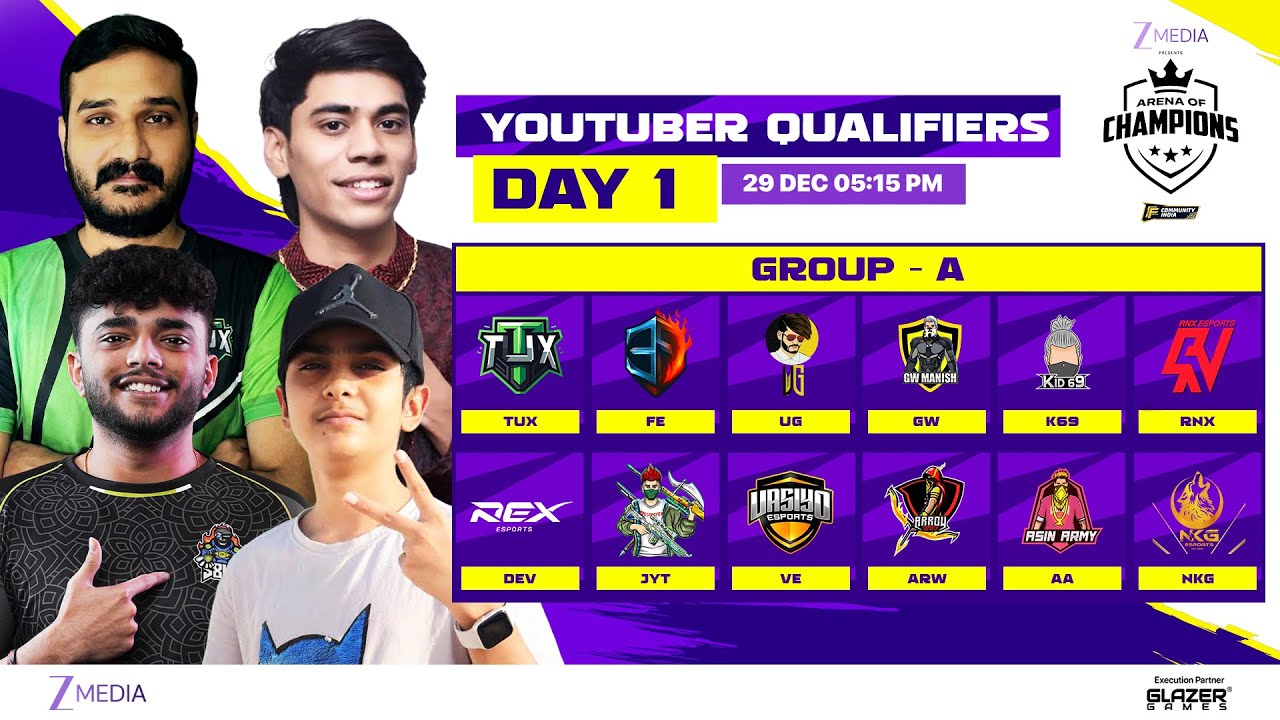 ZeeMedia Arena of Champions | Youtuber Qualifiers Day 1 | Group A