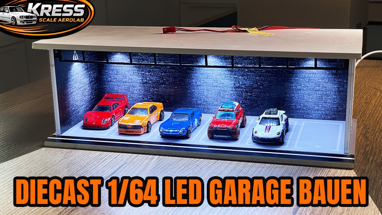 1/64 Diorama Garage Modell, mit LED Beleuchtung für Hot Wheels Matchbox Showroom Parkplatz Diecast