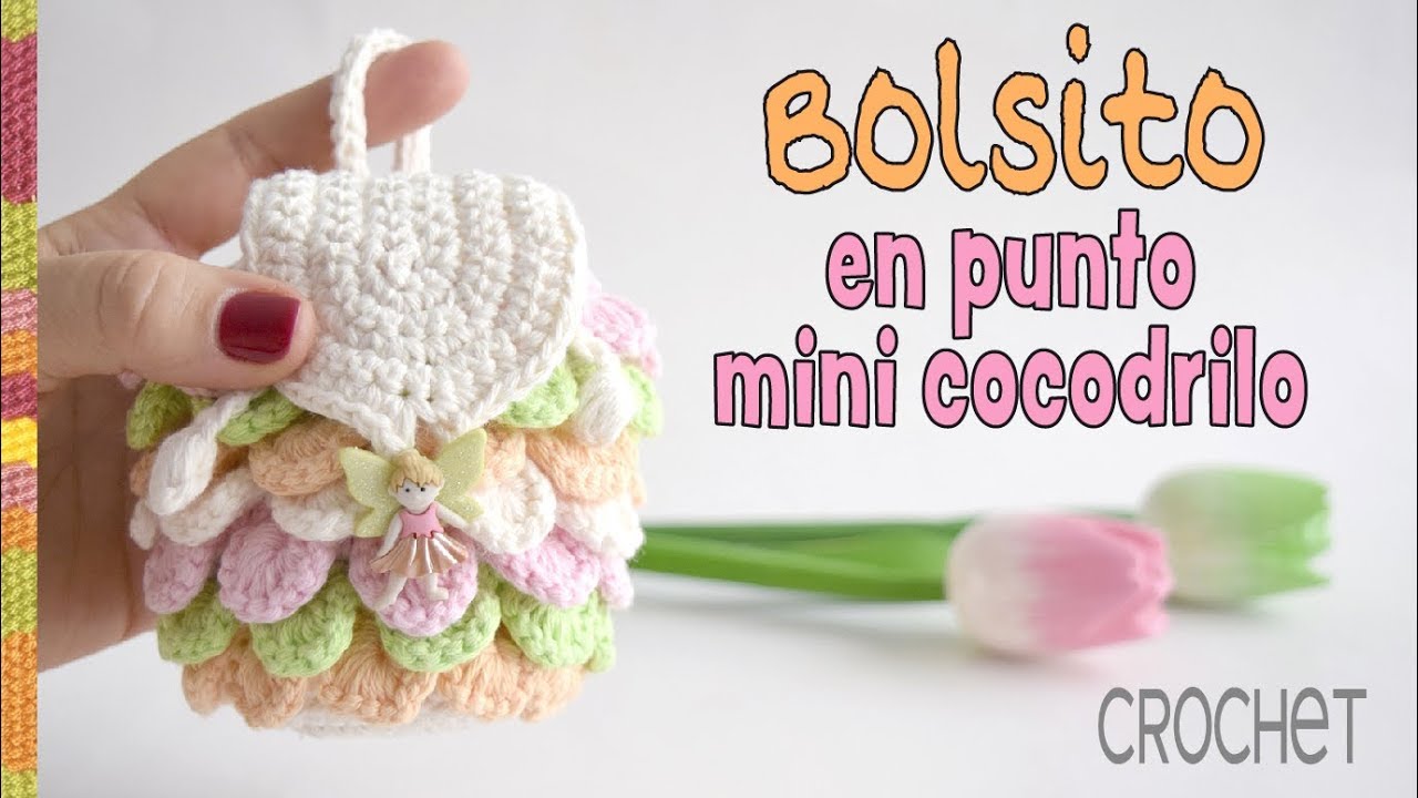 Mochila pequeña tejida a crochet en punto mini cocodrilo / Tejiendo Perú