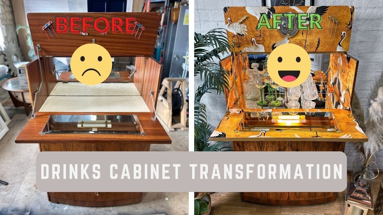 Vintage Drinks Cabinet Restoration with Bold Wallpaper Surprise!