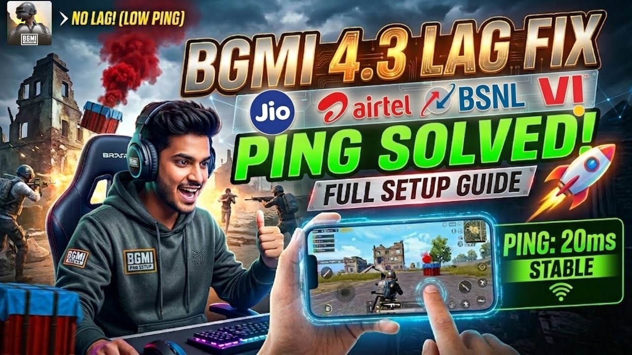 Finally! BGMI 4.3 Lag Fix: Jio, Airtel, Bsnl & Vi High Ping Solved! 🚀 (Full Setup)