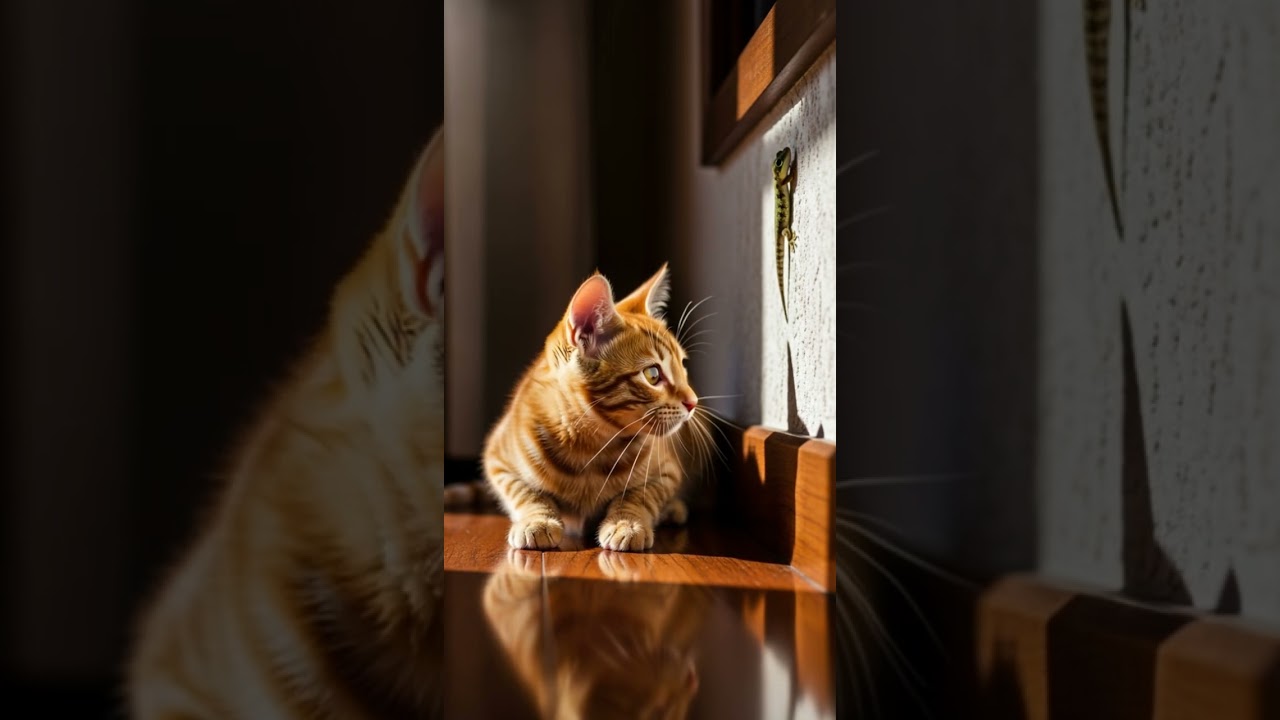Kitten Stares at Gecko!!! 😮 Almost Touched It! #cat #gecko