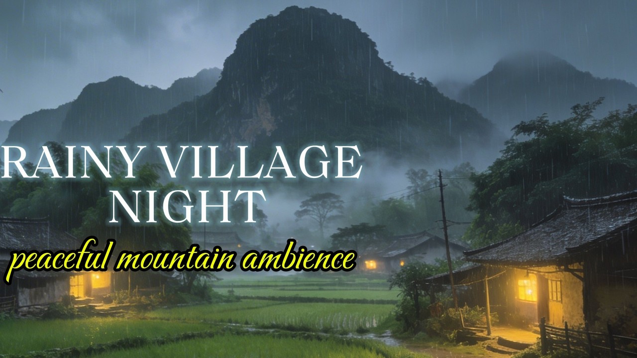 Cozy Rainy Night in a Mountain Village — Warm Lights, Mist & Peaceful Countryside