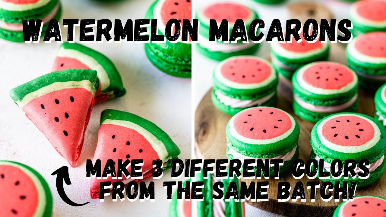 Watermelon Macarons - Swiss method