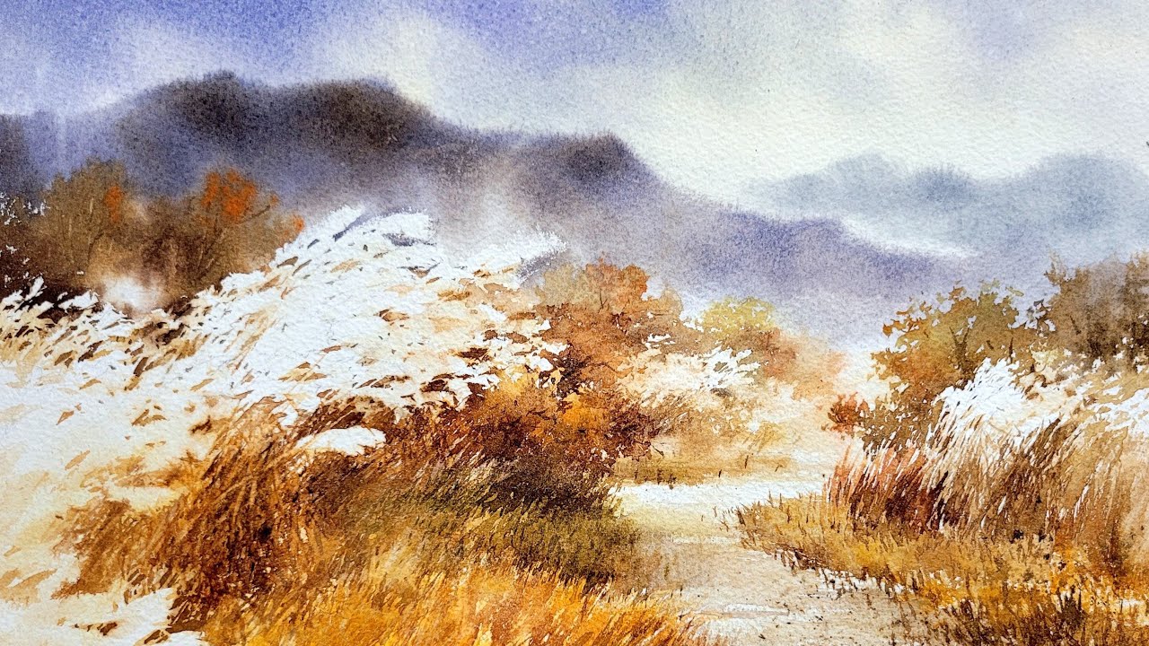 가을꽃 억새, 바람을 노래하다 [가을 풍경 수채화][Autumn landscape watercolor] 야외스케치/바람의 언덕