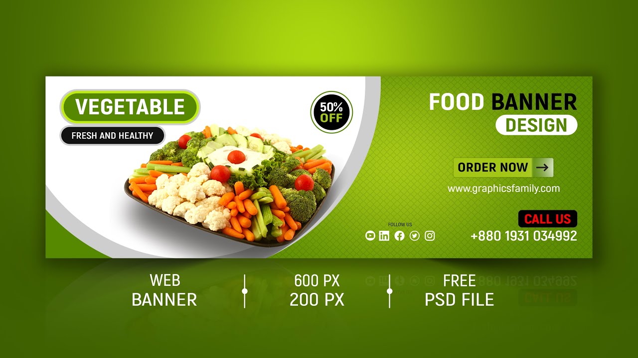 Photoshop Tutorial | Simple Web Banner Design | Food Restaurant