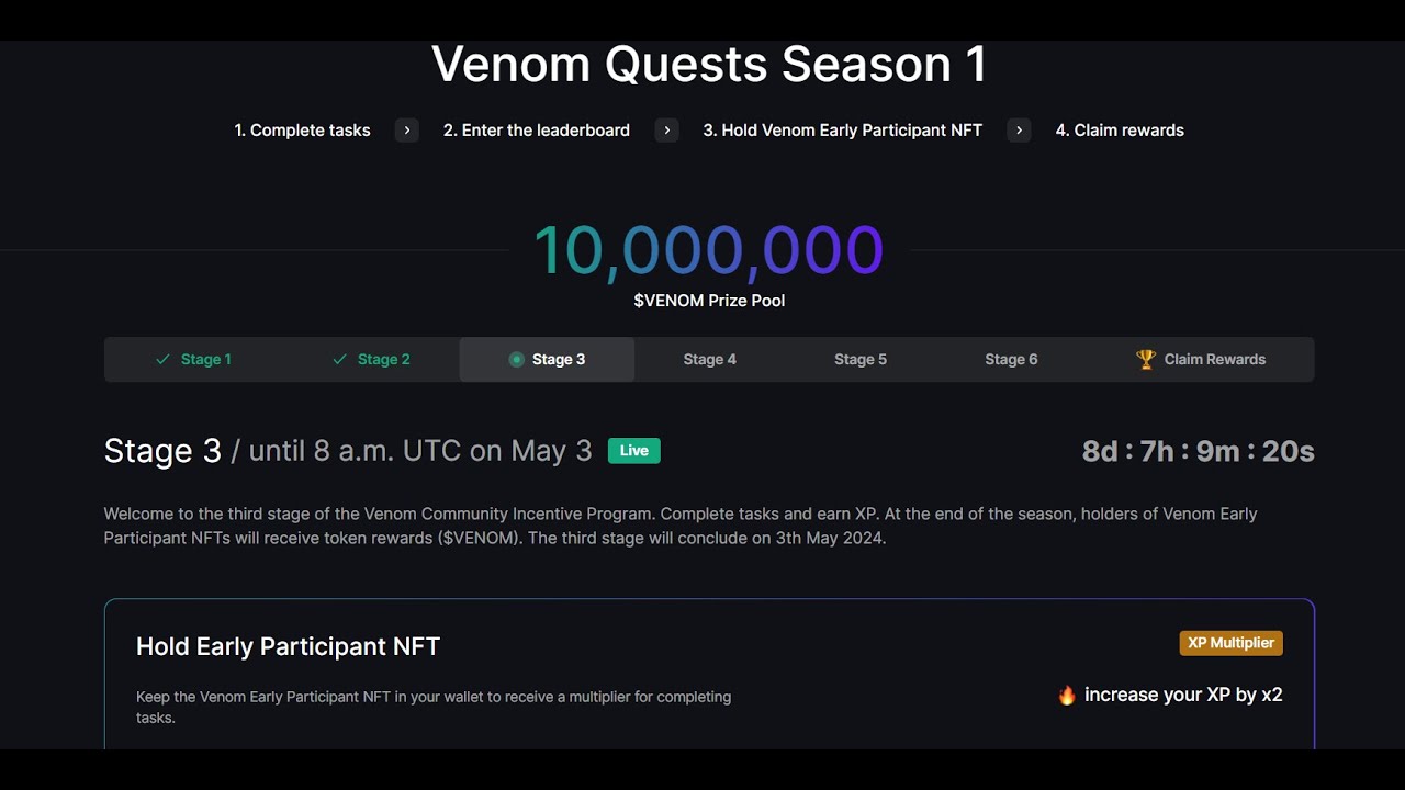Venom Airdrop Season 1 Stage 3 Live