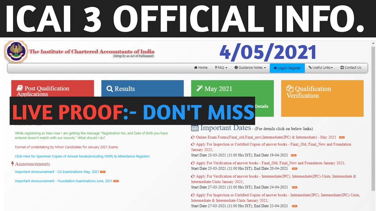 URGENT OFFICIAL INFO. ICAI EXAM JUNE 2021