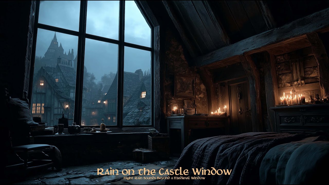 Heavy Night Rain Outside a Medieval Window | Calm Atmospheric Sounds