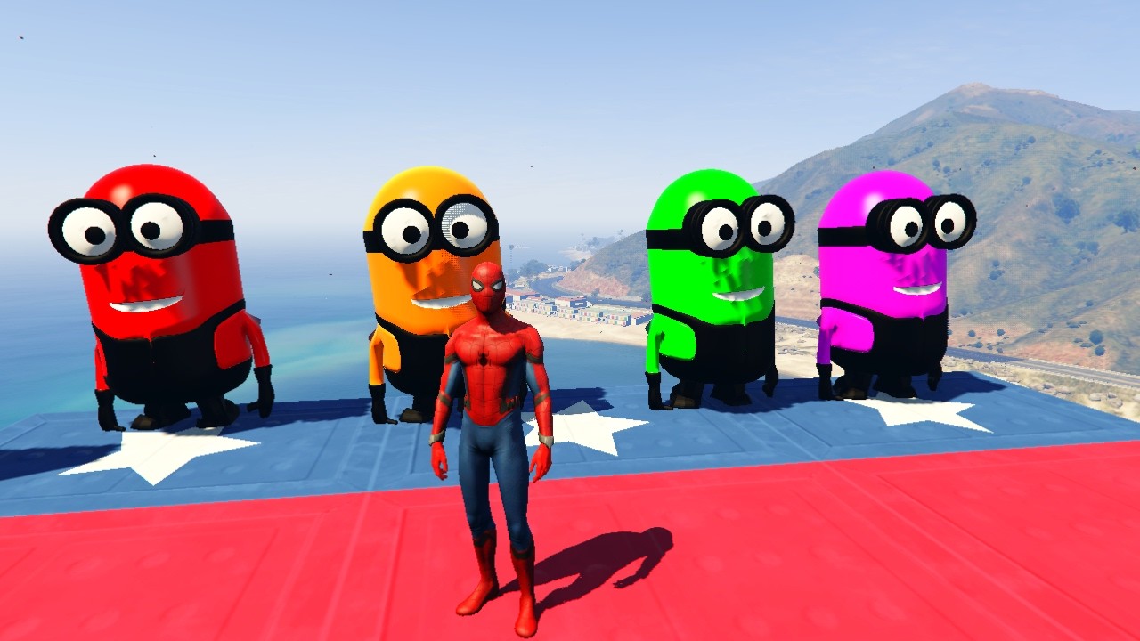 RED SPIDERMAN VS RED MINION VS GREEN MINION Euphoria Physics & Funny Fails | GTA 5 Epic Ragdolls 42