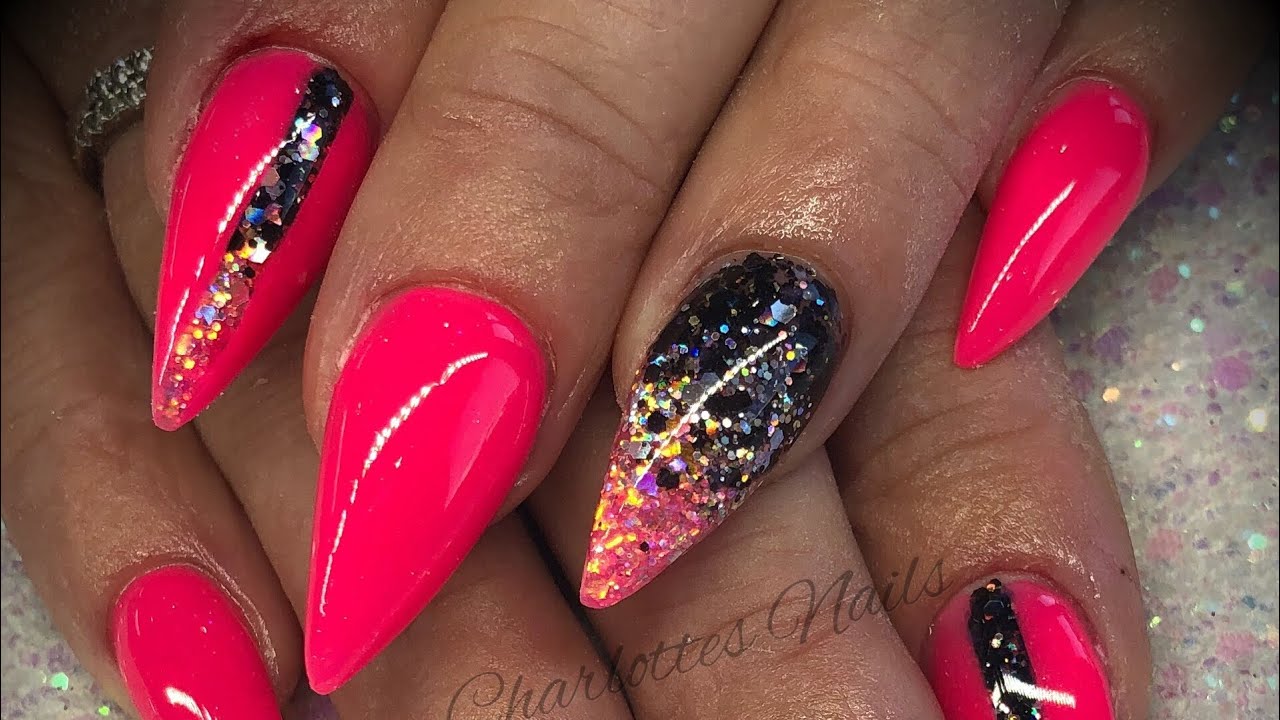 Acrylic nails - pink design with glitter