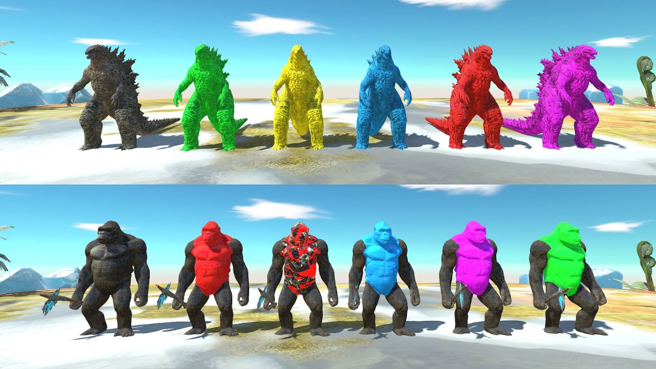 Colorful King Kong Army vs Colorful Godzilla Army - Animal Revolt Battle Simulator