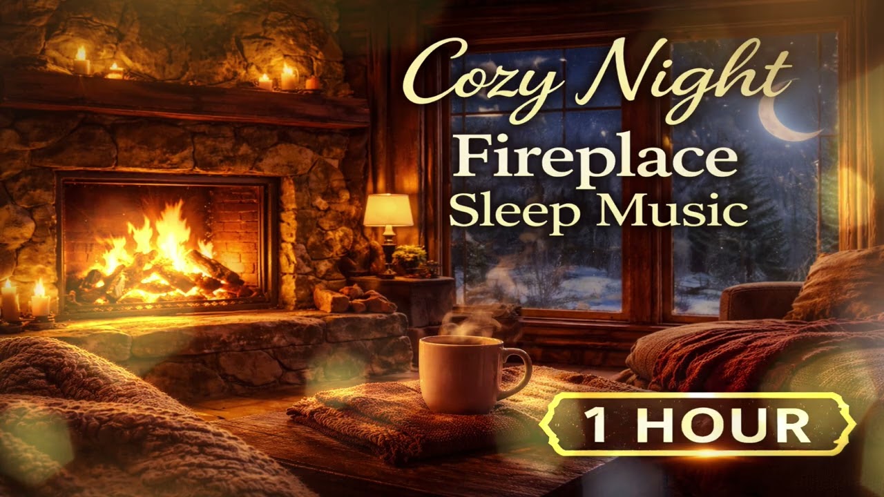 Cozy Fireplace Sleep Music 🌙 Warm Night Sounds for Deep Sleep & Relaxation (1 Hour)