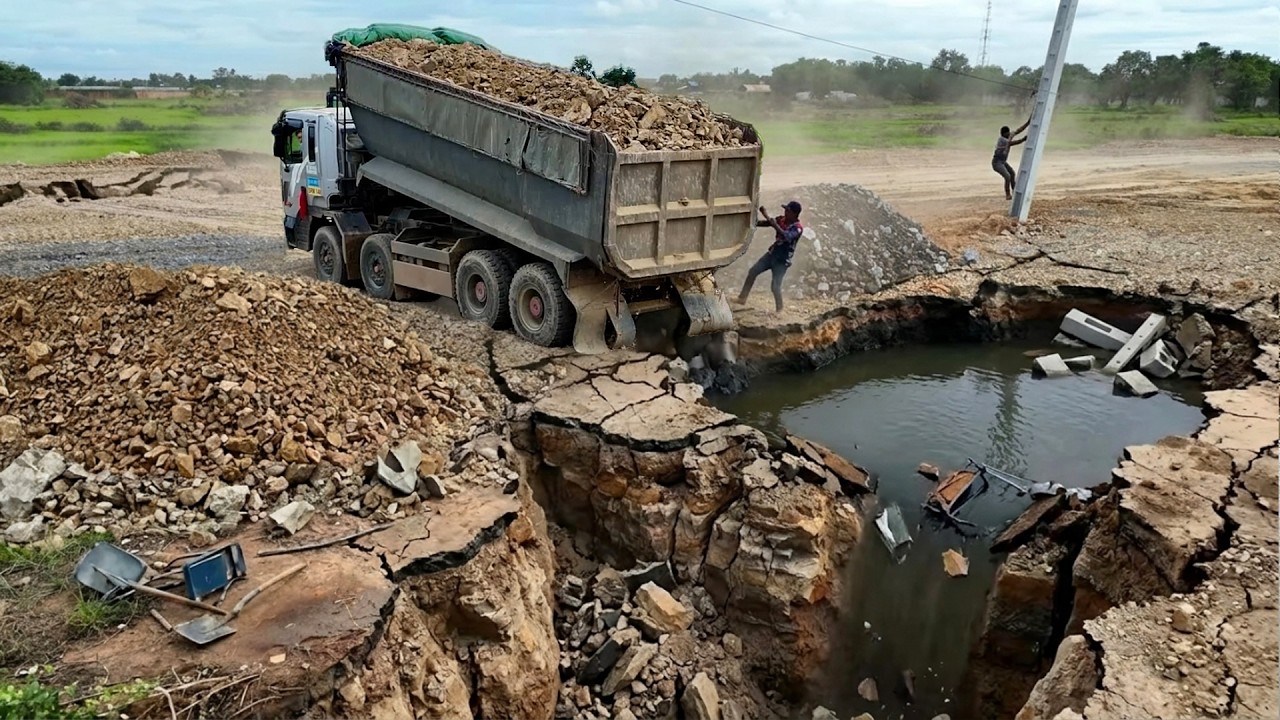 Impressive Project Skills New Road Builder Filling Up By Dump Truck & Bullozer Pushing  Moving Rocks