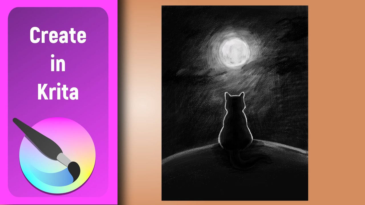 Speed Art Krita: Alone Cat & Moon