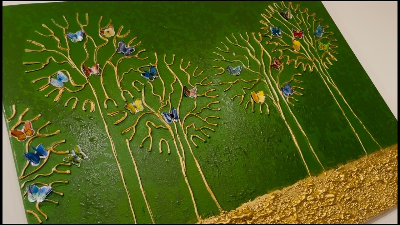 Very Large Canvas Textured Art Project. Green and Gold color combination. #texturedartwork #art 