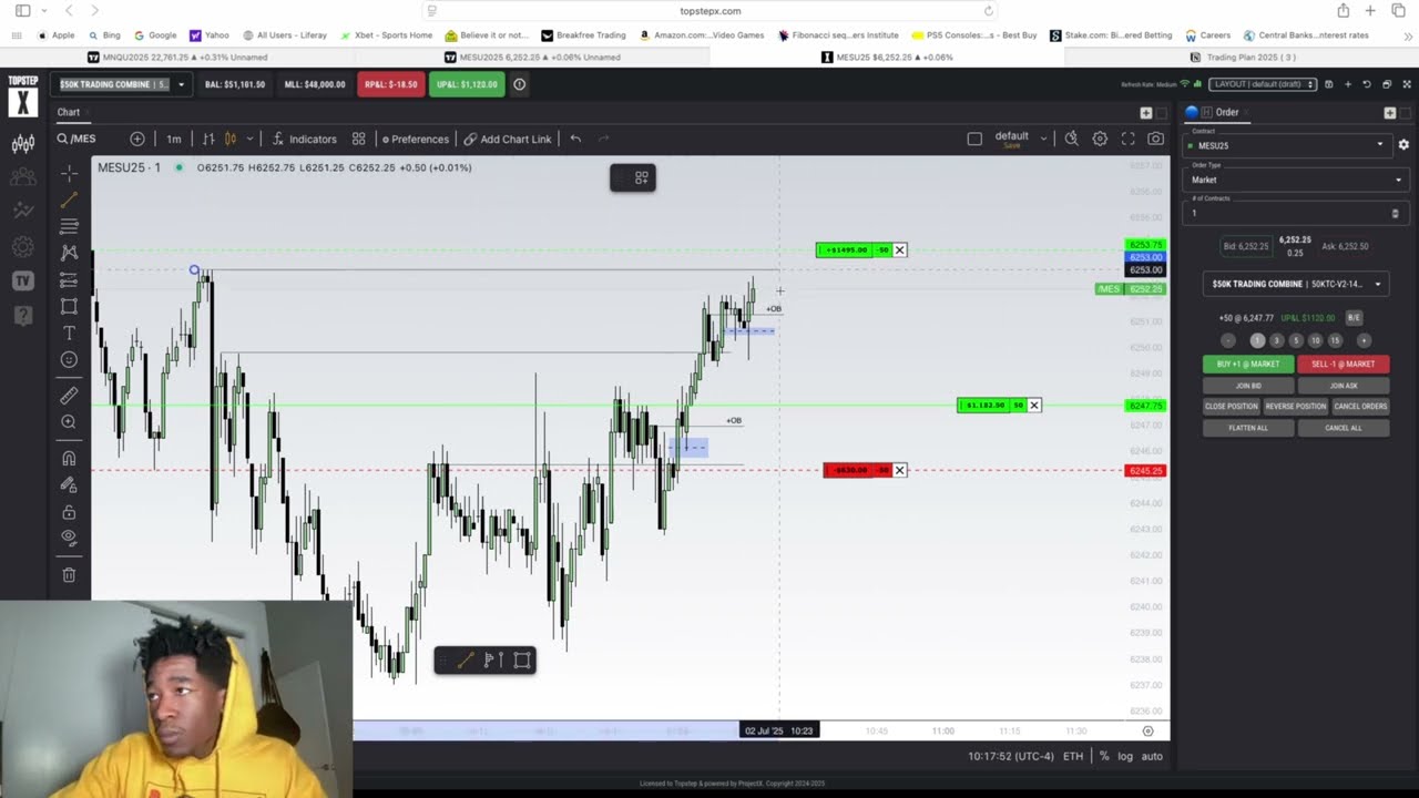 Live Trading Making $1,300 Using ICT concepts (50k Topstep Combine Day 1)