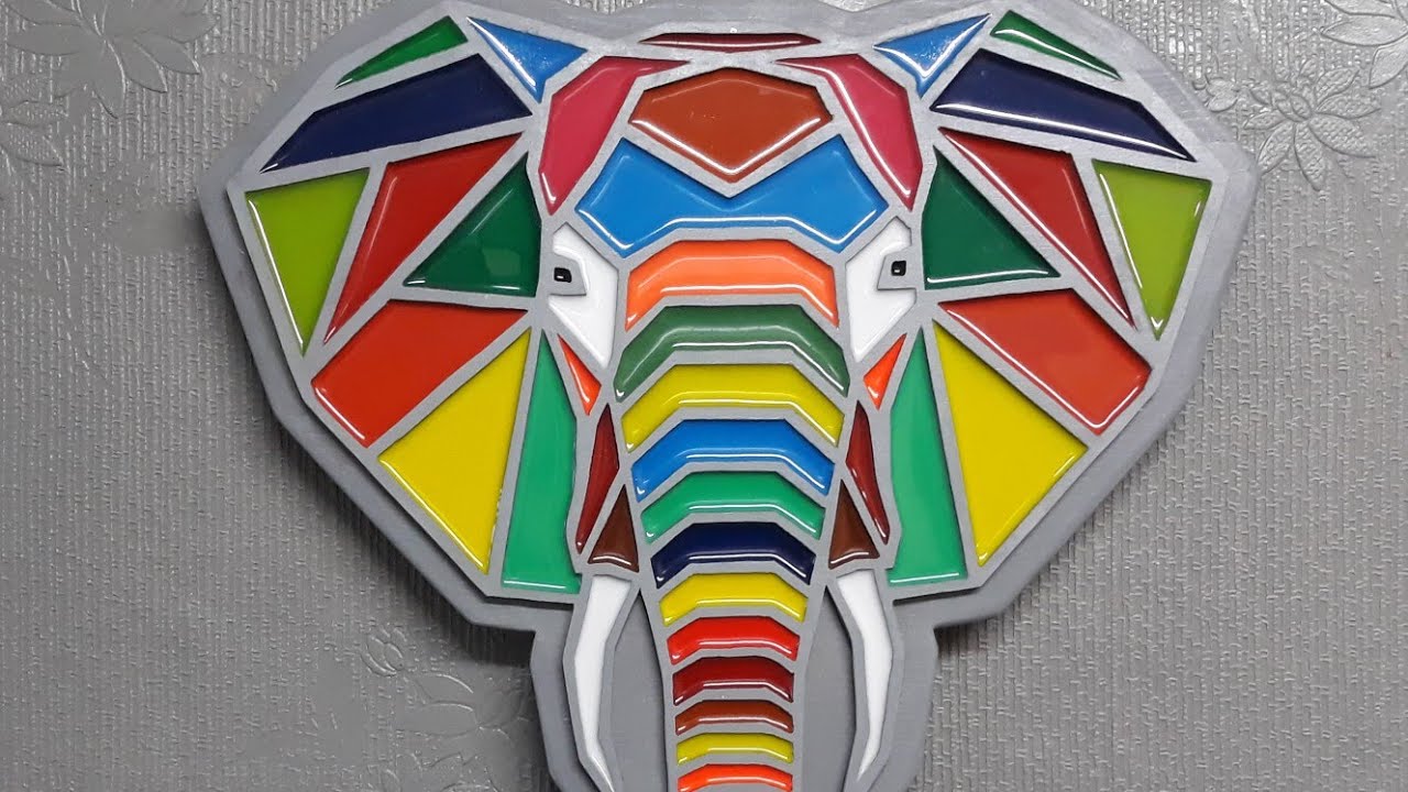 Geometric Elephant with multi coloured resin inlay