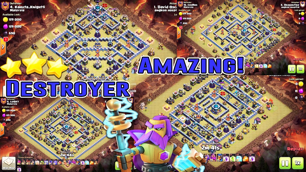 Amazing Destroyer Attack Style in Clan War Attack TH13 3 Stars War Base ( Clash of Clans )