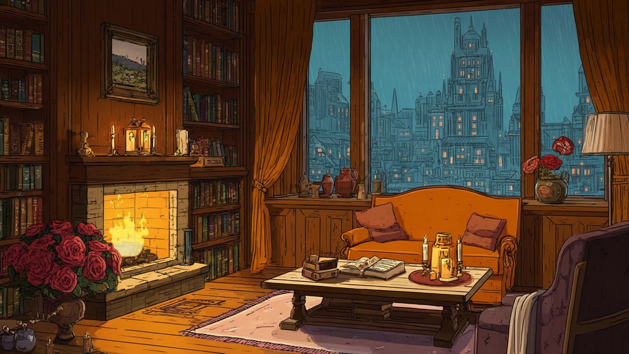 Rainy Night with a Cozy Fireplace 🔥 | Warm Rain and Fire Sounds for Deep Rest