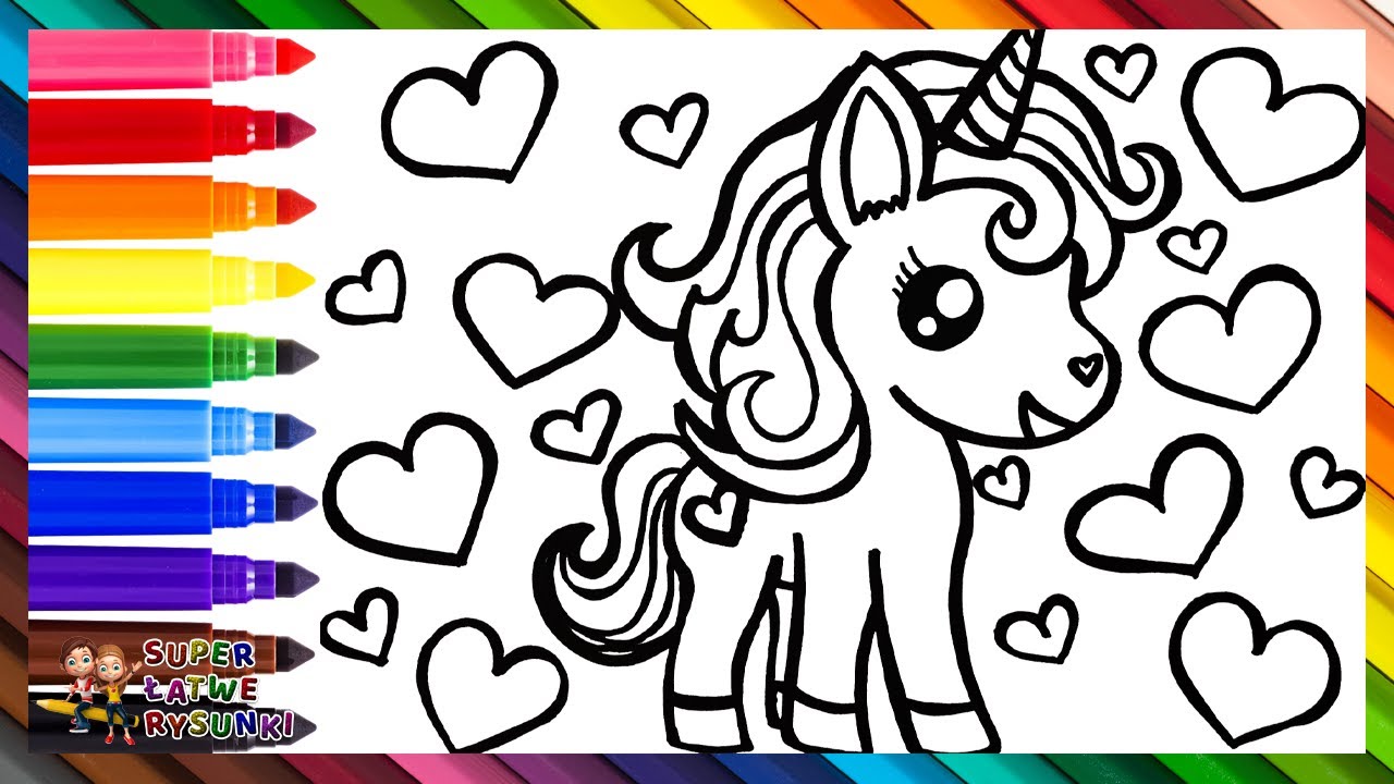 Rysuj I Koloruj Słodkiego Jednorożca 🦄❤️🧡💛💚💙💜🌈 Rysunki Dla Dzieci