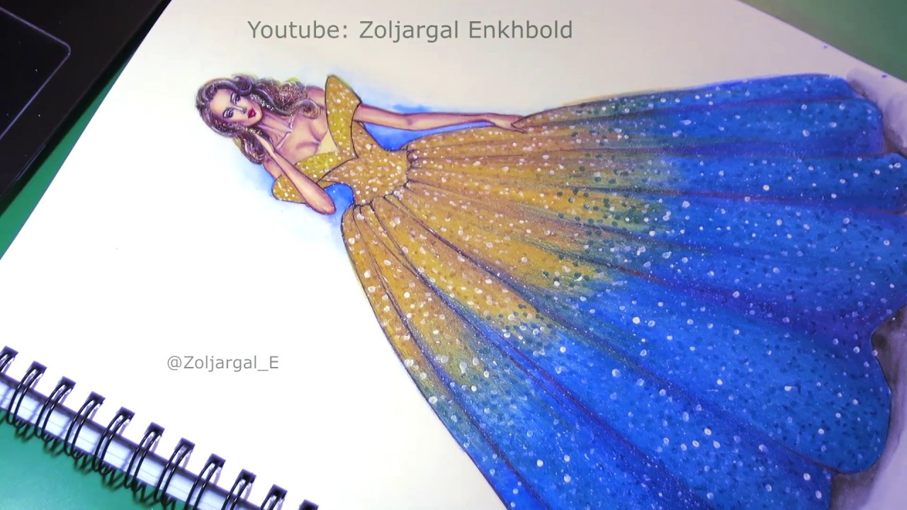 How to Paint Fashion Ombre Dress Sparkling Dress - for beginners