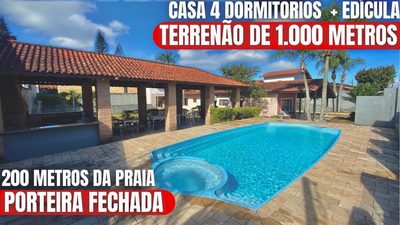 CASA 4 DORMITORIOS PORTEIRA FECHADA COM PISCINA E TERRENAO DE 1000 M2 A VENDA 200 METROS DA PRAIA!!!