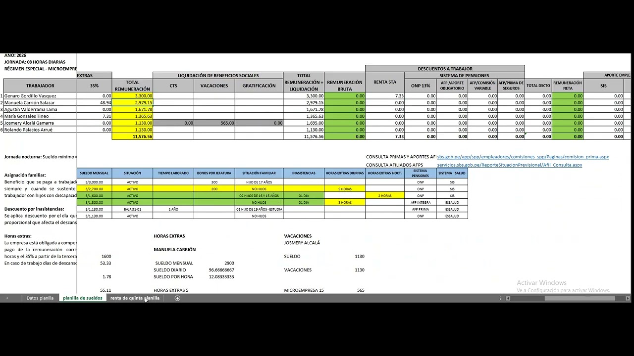 PLANILLA DE SUELDOS MICROEMPRESA 2026 - 2da parte