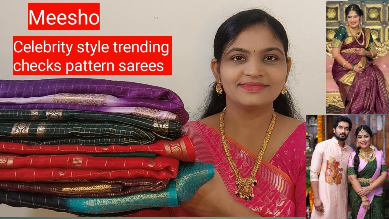 Meesho ఇప్పుడు ఎక్కడ చూసిన బాగా హల్చల్ చేస్తున్నCelebrity style designer cecks pattern sarees 👌👌
