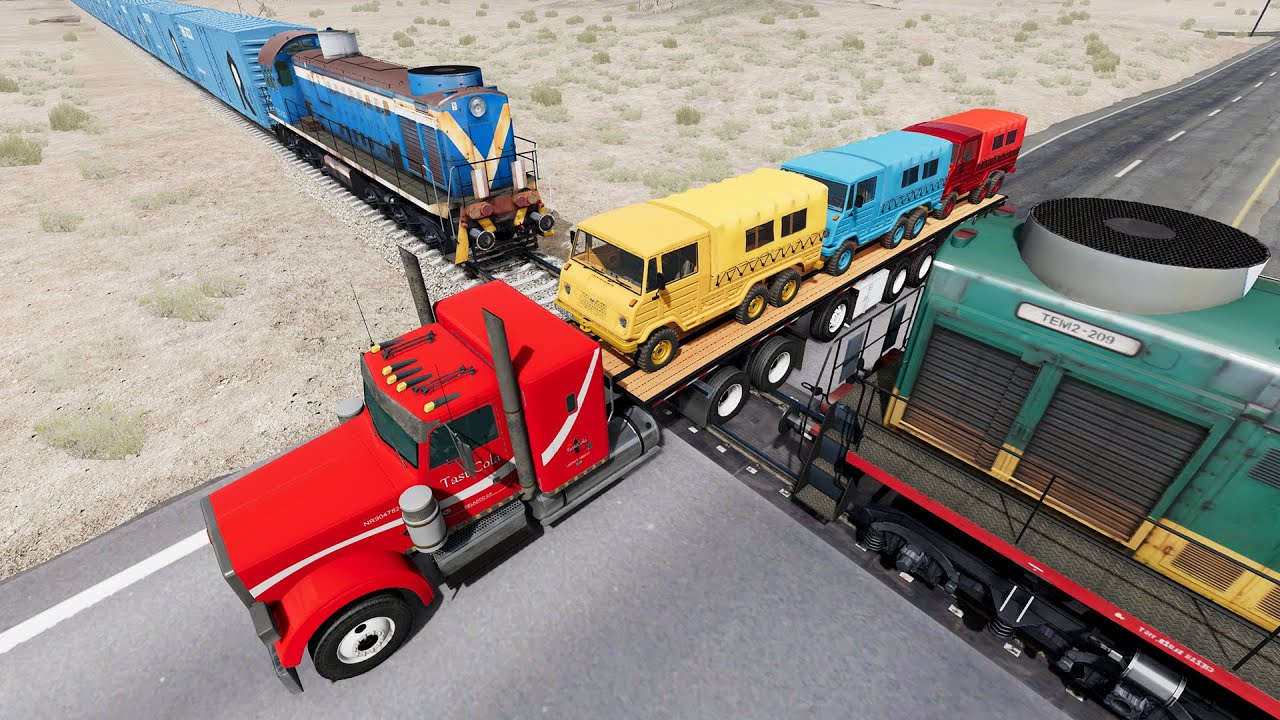 Delivery Flatbed Trailer Trucks Accident on Rail Vs Train #2 - Beamng.Drive